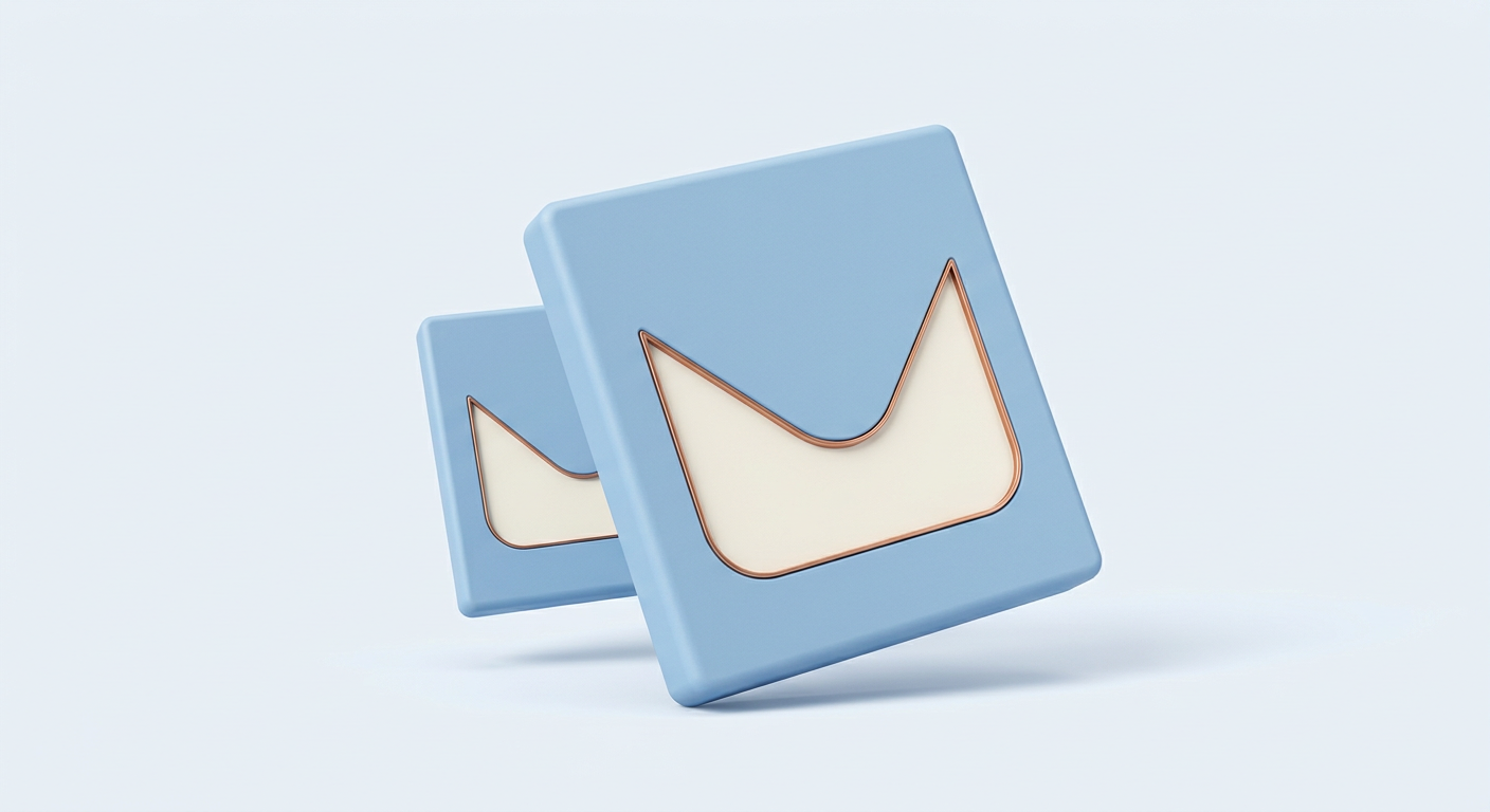 Illustration : deux plaques bleues en volume, chacune ornée d’une enveloppe